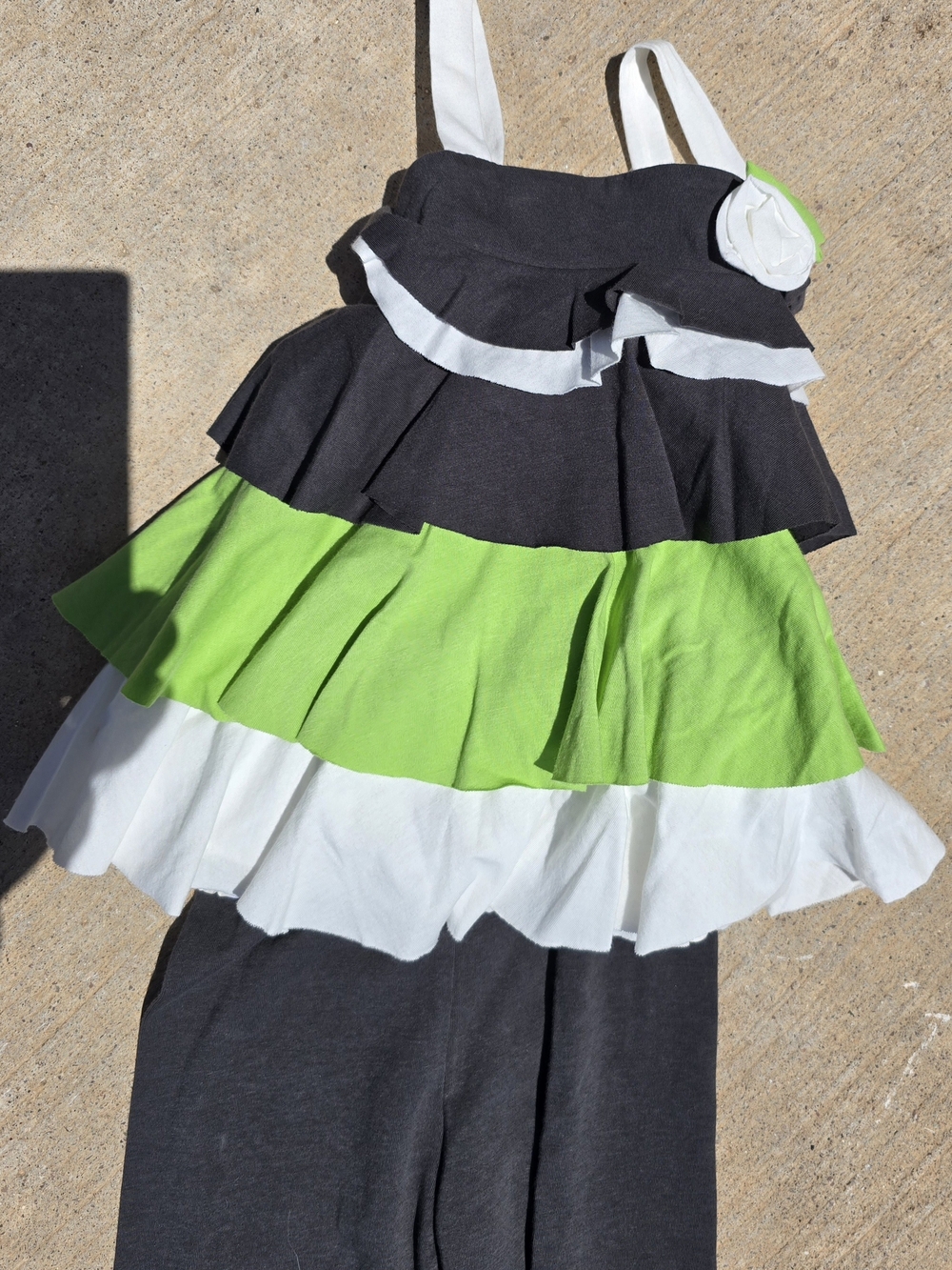 Isobella And Chloe Tiered Ruffle Tank Romper in Black, Lime & White